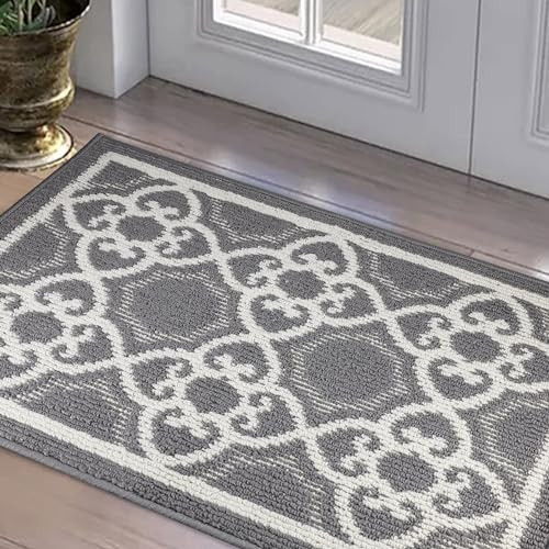 Front Door Mat Non Slip Mats Indoor&Outdoor Gray Entrance Rugs with TPR
