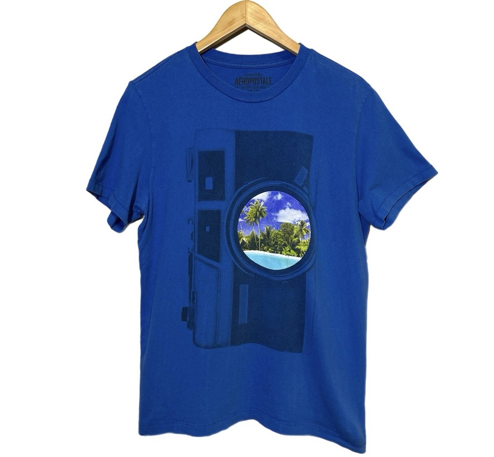 Vintage Y2K Men’s Aeropostale Pocket T Shirt Blue Single Stitch Preppy Size M