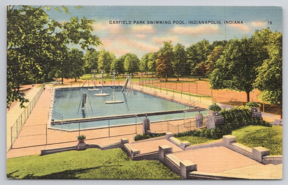 Garfield Park Swimming Pool Indianapolis Indiana Vintage Postcard Tichnor