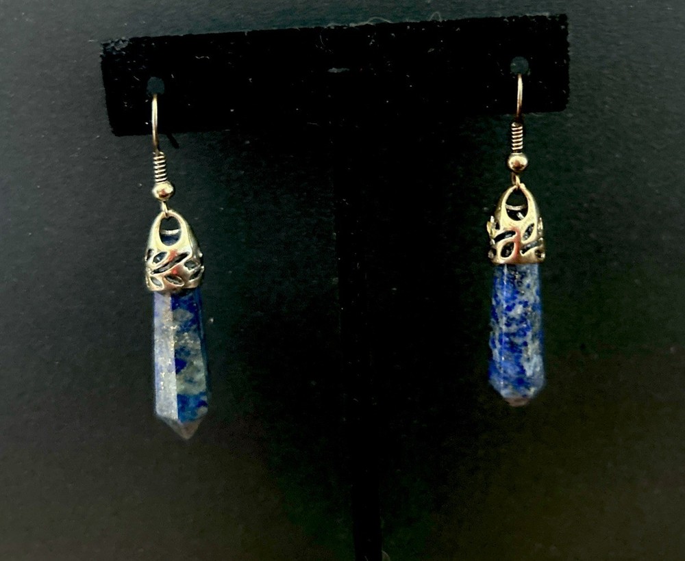 Vintage Sterling and Dark Blue Stone Earrings