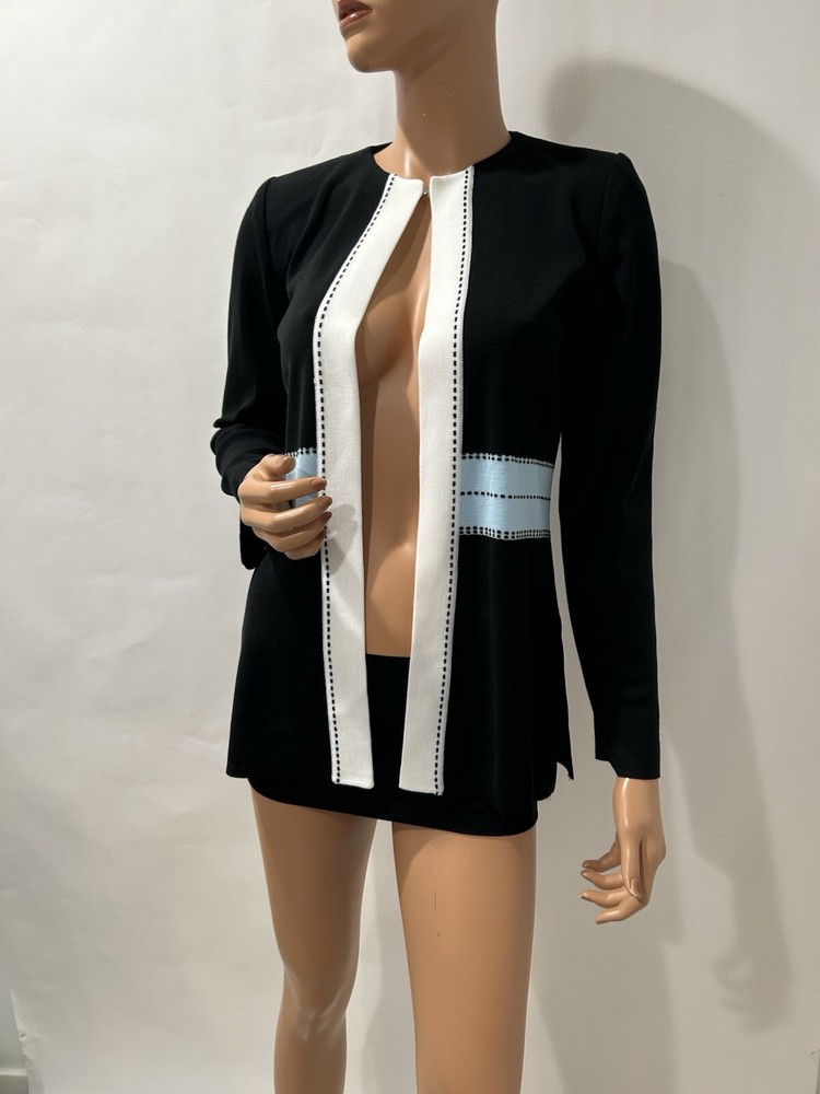 Ming Wang Black And White Edge Cardigan Sweater Size XS