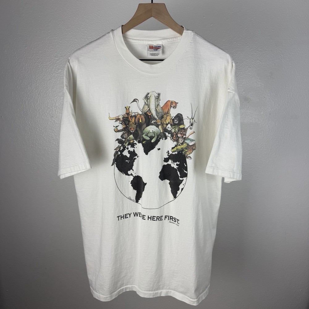 Vintage 90’s Human-i-tees They Were Here First Animal Art Nature T Shirt 2XL