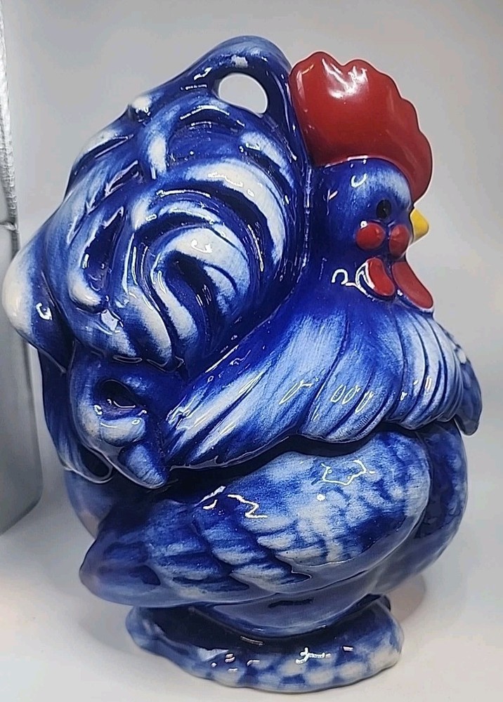 Vintage 1940s McCoy Cobalt Blue Rooster Cookie Jar 11.5