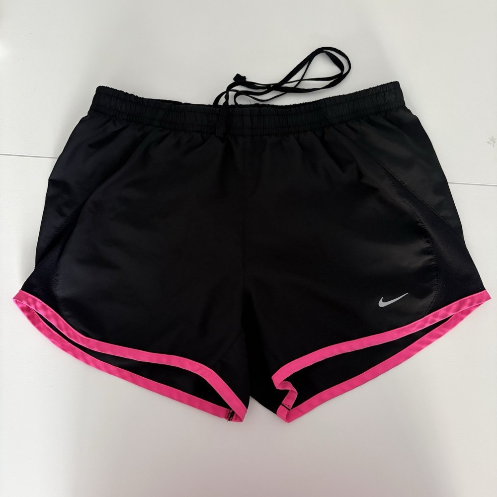 Nike Dri-Fit Women’s Running Shorts Black Pink Trim Brief Lined Size XS
