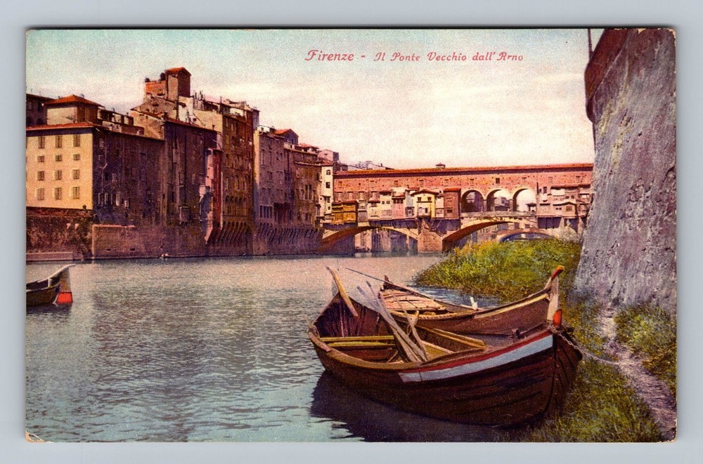 Italy- Florence View Of The Old Bridge From Arno River Old PC Vintage Postcard
