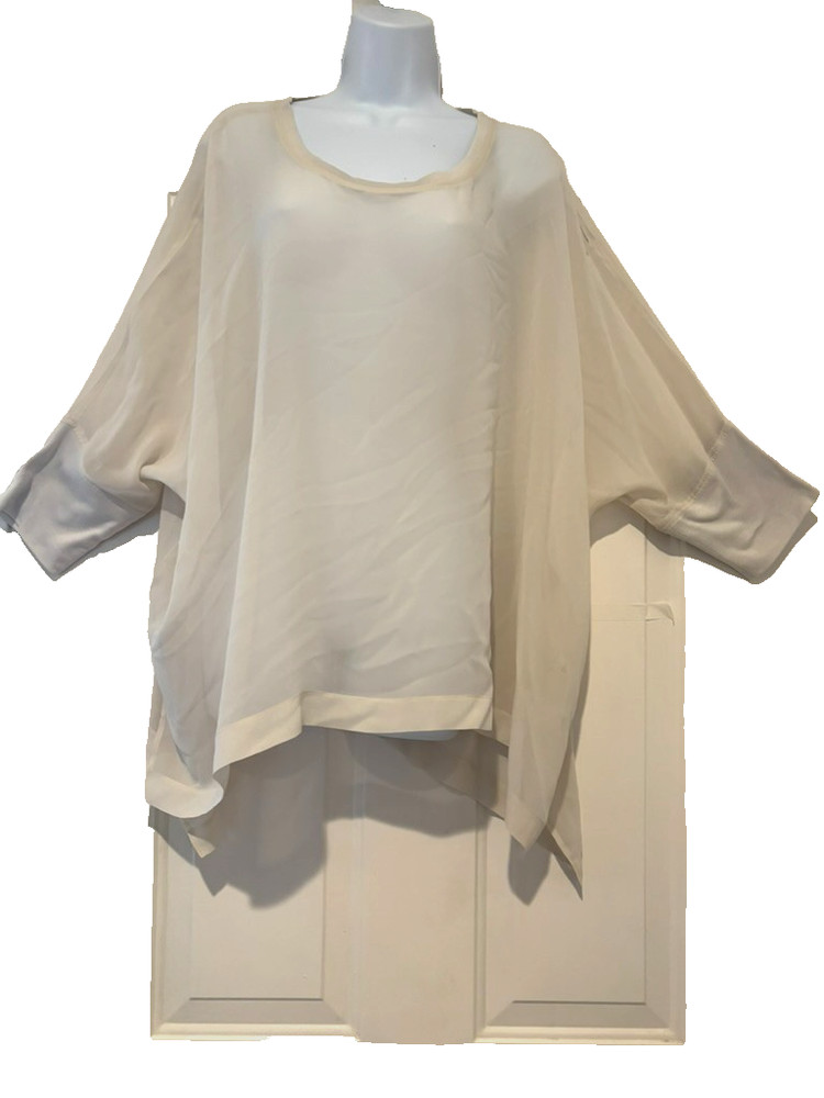 Eileen Fisher sz  XL sheer grey all silk drop soulder 3/4 sleeve blouse F