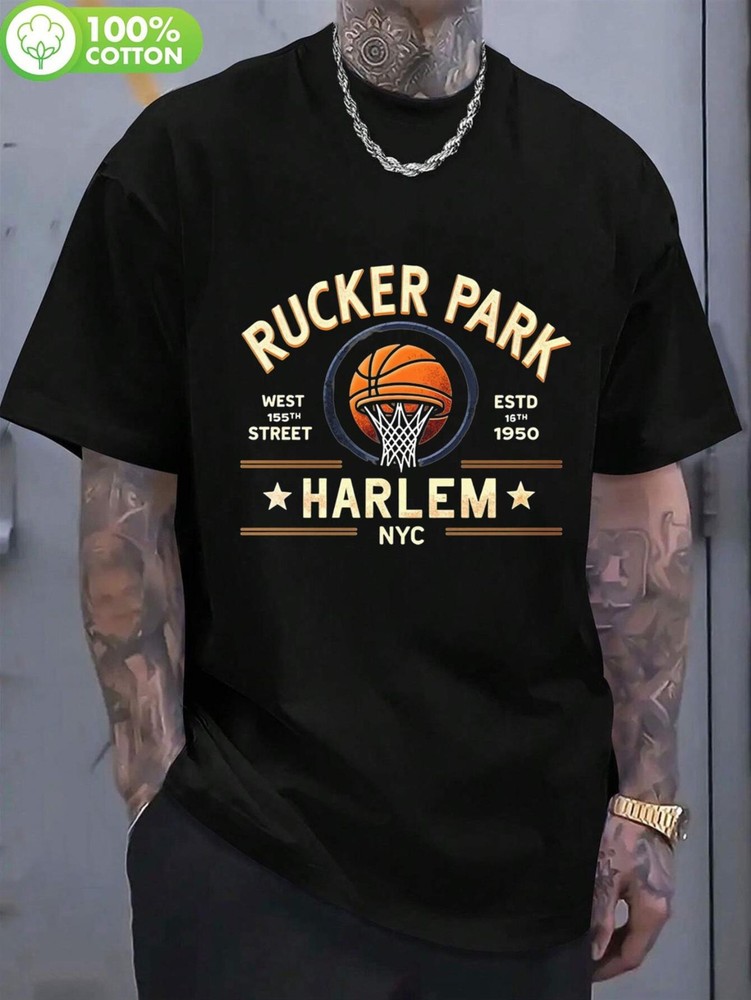 Men's Harlem NYC Rucker Park Basketball T-Shirt - Vintage 1950 Retro Streetwea