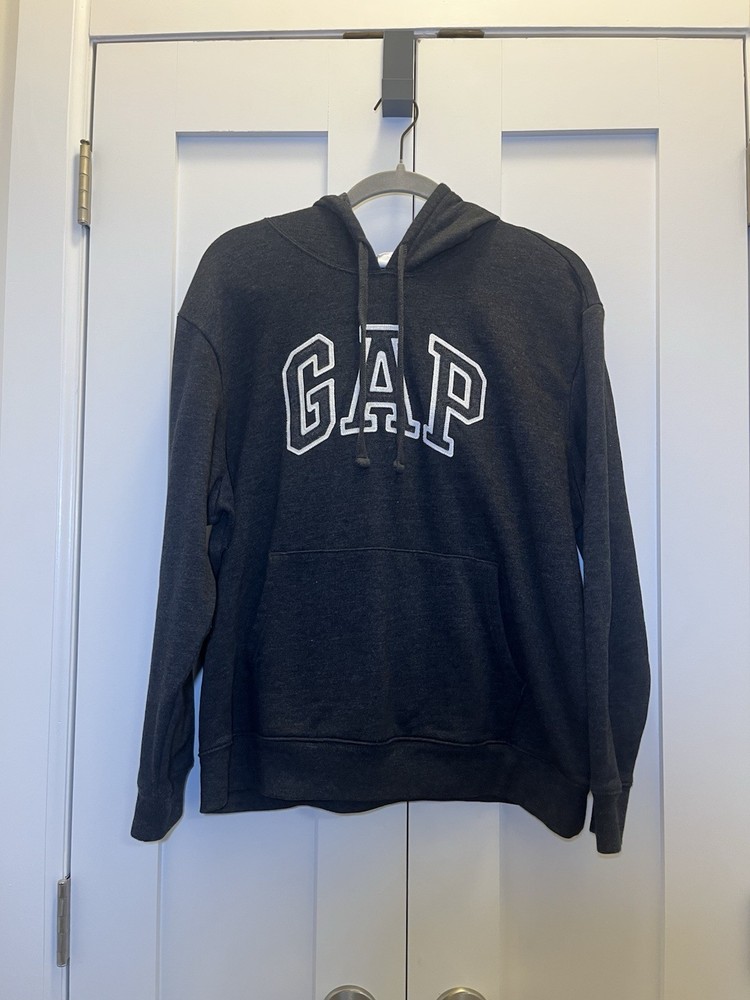 GAP Women’s Hoodie Sweatshirt Dark Gray Pullover Size XL Logo Kangaroo Pocket