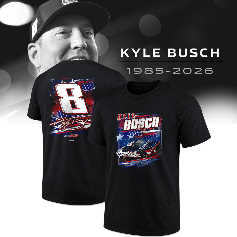 RIP Kyle Busch 1985-2026 Memorial T-Shirt USA Flag No 8 NASCAR Racing Black Tee