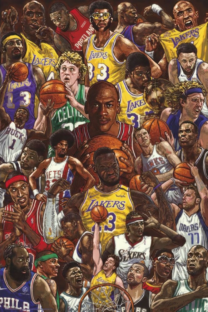 Basketball Superstars - Sports Poster (Basketball Icons & Legends - Montage)