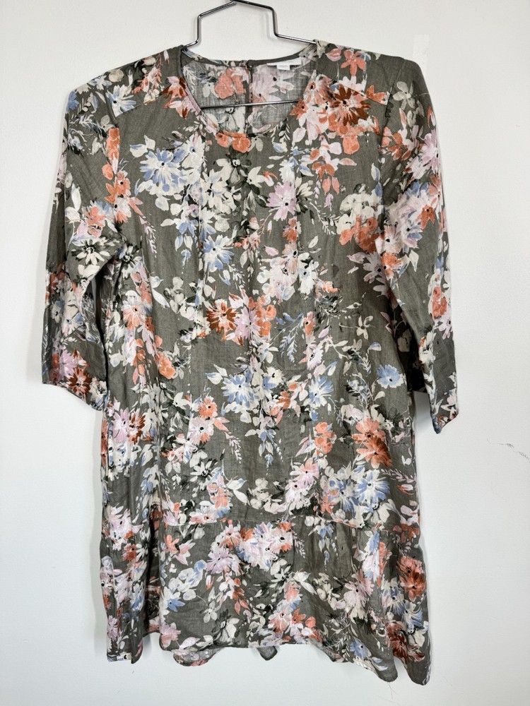 J. Jill Love Linen Women’s Caraway Fresh Bloom Floral Ruffle Hem Dress Size S