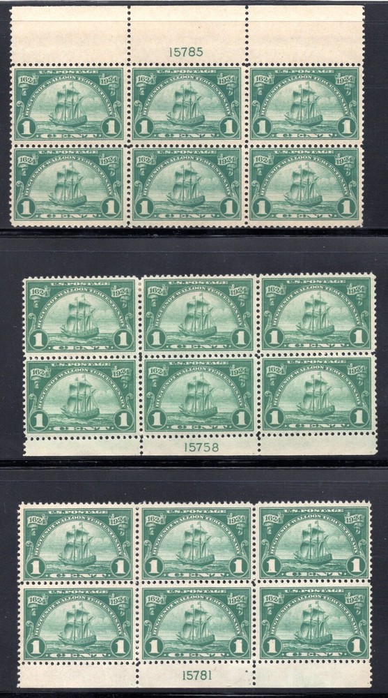 US 1924 SCOTT #614 FIVE DIFFERENT PLATE # BLOCKS OF 6 ALL NEVER HINGED