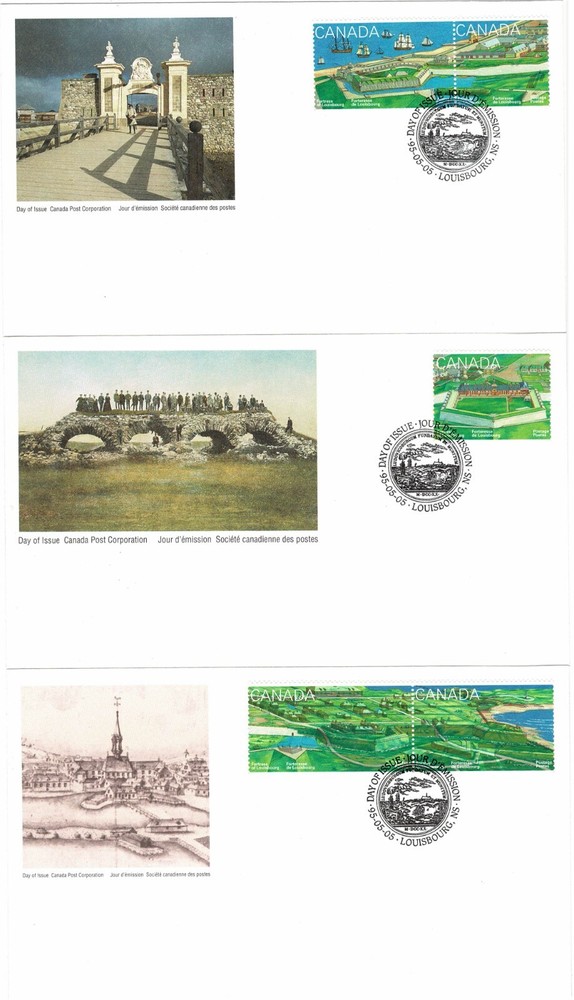 CANADA 1995 FORTRESS OF LOUISBOURG SET 5 3 x OFFICIAL FIRST DAY COVERS IN FOLDER