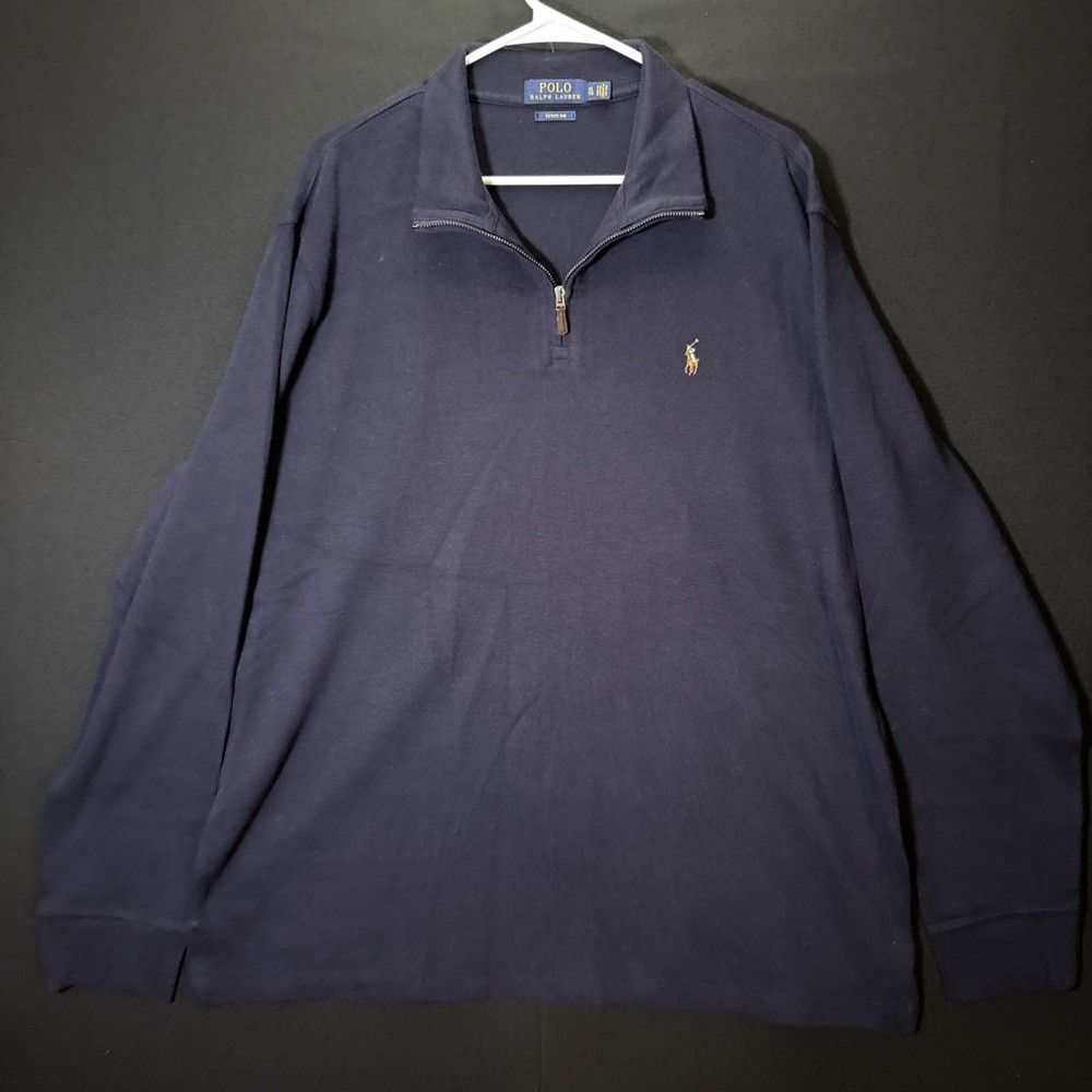 Polo Ralph Lauren Sweater Mens XL Navy Estate Rib 1/4 Zip Pullover Cotton