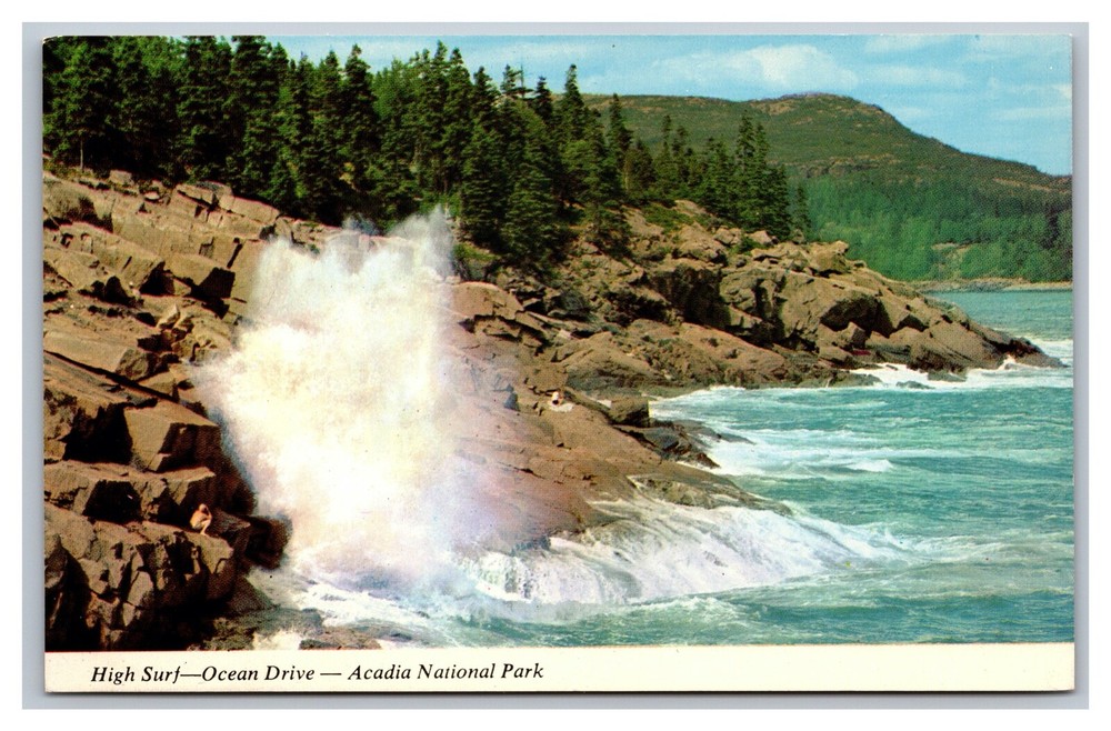 Bar Harbor, ME Maine, Acadia National Park, High Surf Ocean Dr. Chrome Postcard