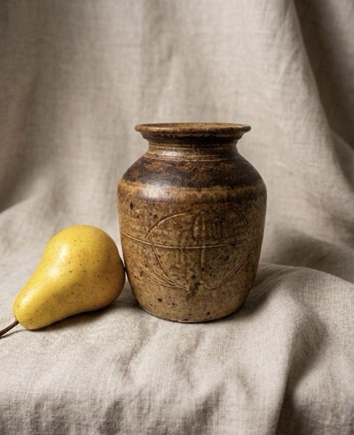 Vintage Studio Pottery Stoneware Vase Jar Salt Glaze Signed Artist Mark LW 6
