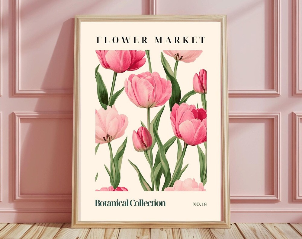 Boho Peony Print Flower Wall Art Large Pink Minimalist Trendy Decor