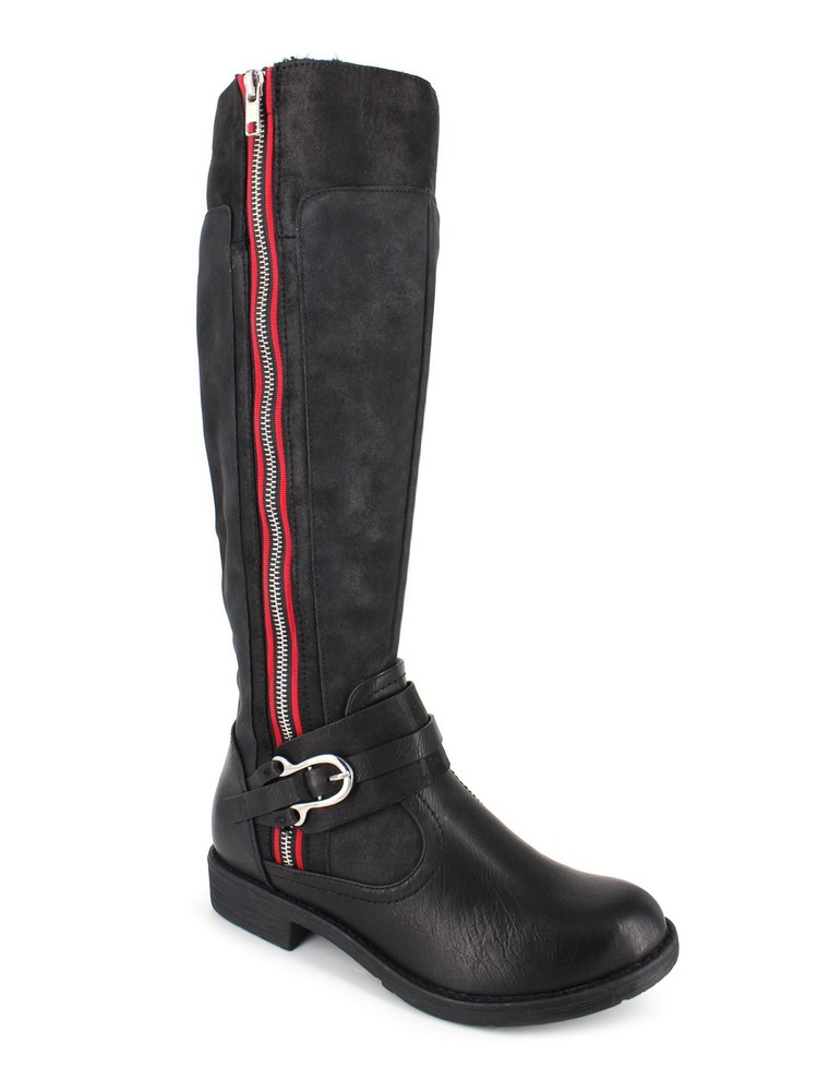 ZIGI SOHO Womens Black Faux Firm Trim Stripes Stephany Round Toe Riding Boot 7