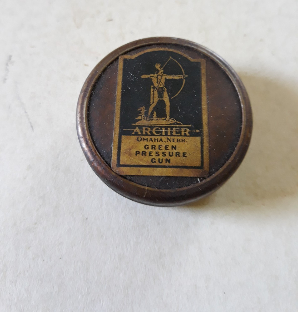 Vtg Aviation Archer Aircraft Oil Advertising Tin Green Pressure Gun Grease