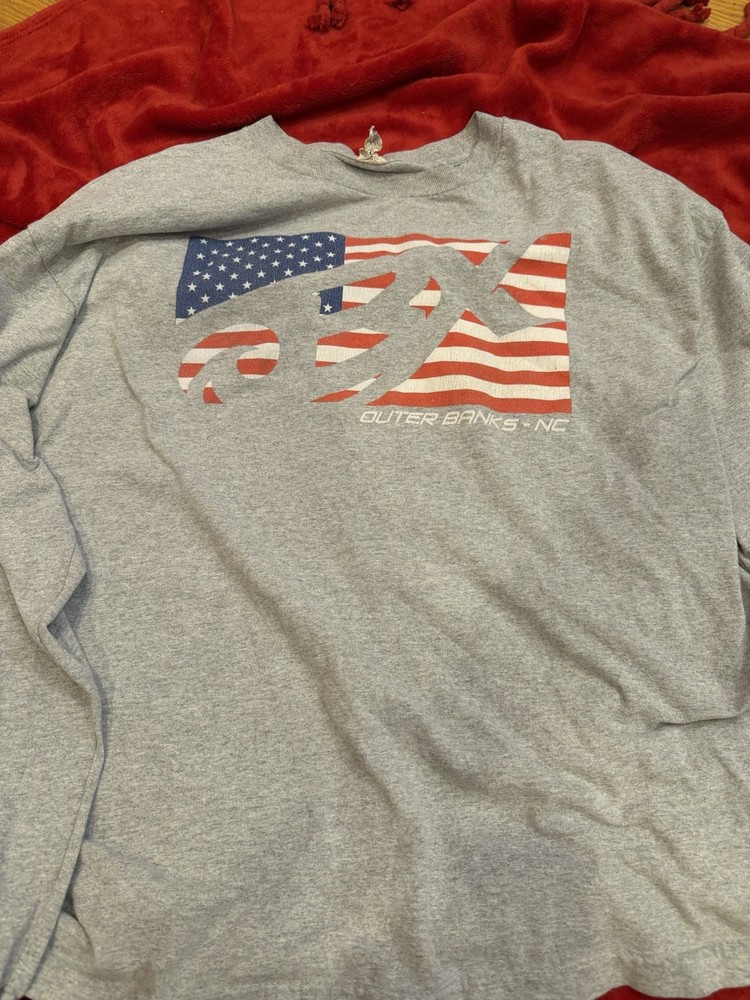 Vintage 90s Outer Banks NC American Flag Long Sleeve T-Shirt - Alstyle - Large