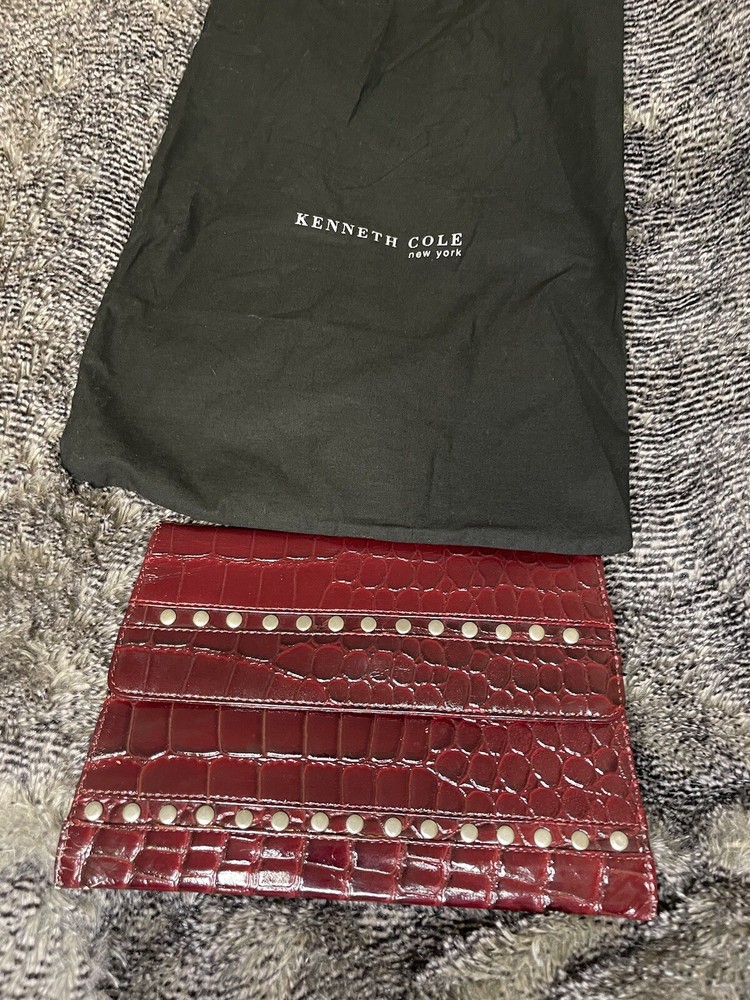 Kenneth Cole Burgundy Faux Crocodile Leather Clutch Purse