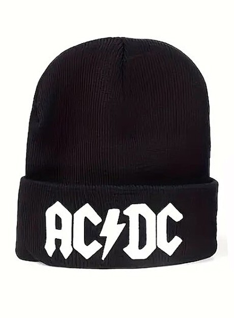 AC DC Rock Metal Band Black Beanie with White Skull Embroidery-image