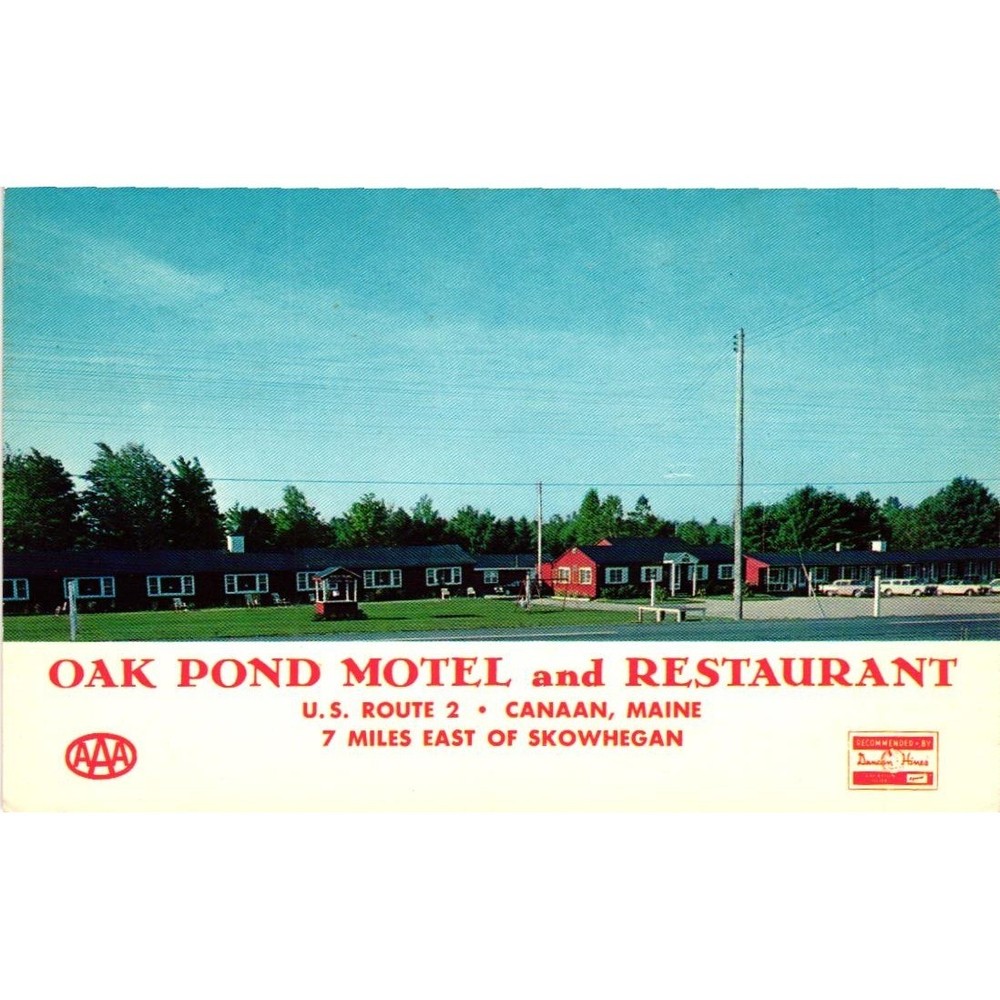 Vintage 1963 Oak Pond Motel Restaurant Canaan Maine Postcard Dexter Press AAA 4c
