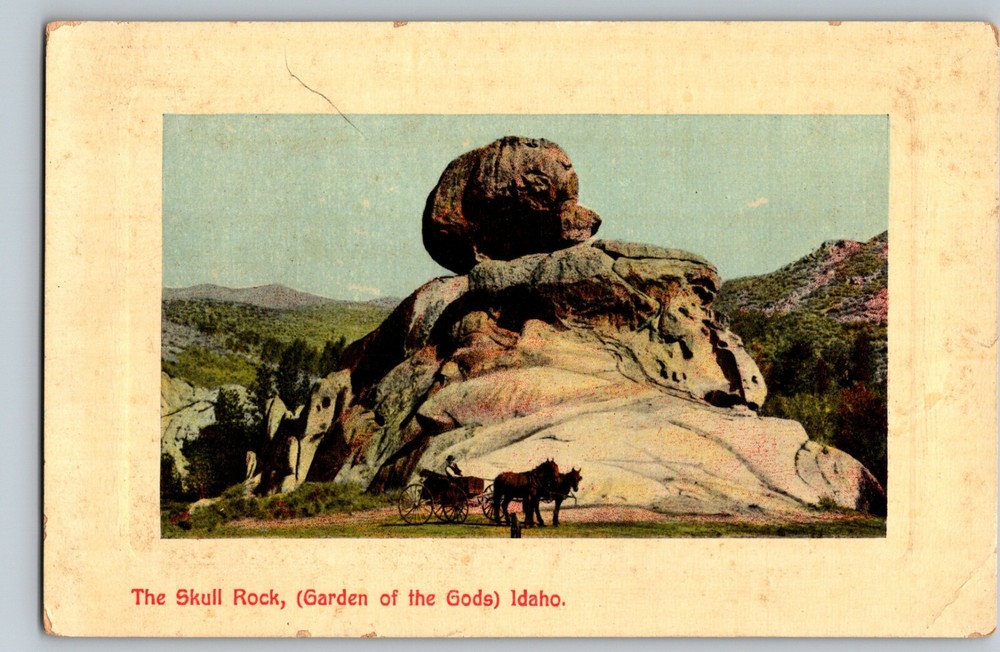 C1910 The Skull Rock Garden of the Gods Horse Drawn Cart Idaho Postcard