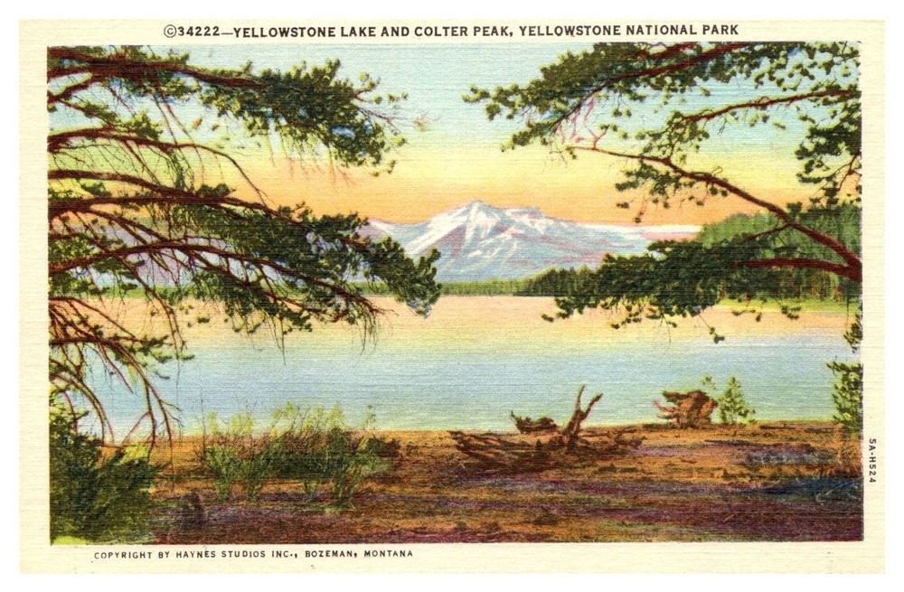 1940s Yellowstone Lake & Colter Peak Yellowstone Park Wyoming Vintage Postcard