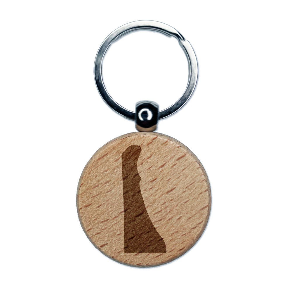 Delaware State Silhouette Engraved Wood Round Keychain Tag Charm