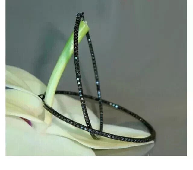 Round Cut Simulated Black Diamond Huggie Hoop Earrings In 14K Black Gold Plated