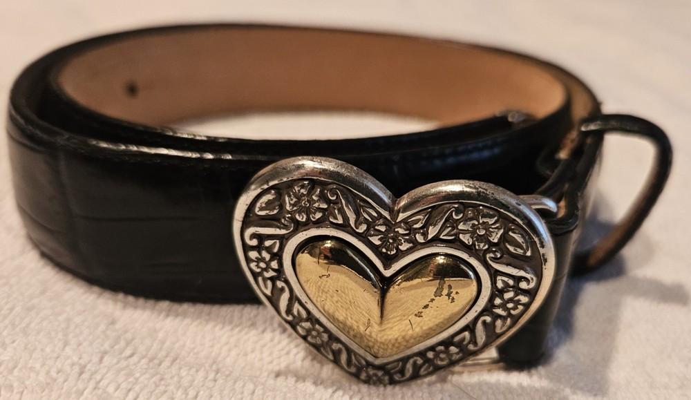 Women's Brighton Croc Embossed Black Leather Belt- Medium 34