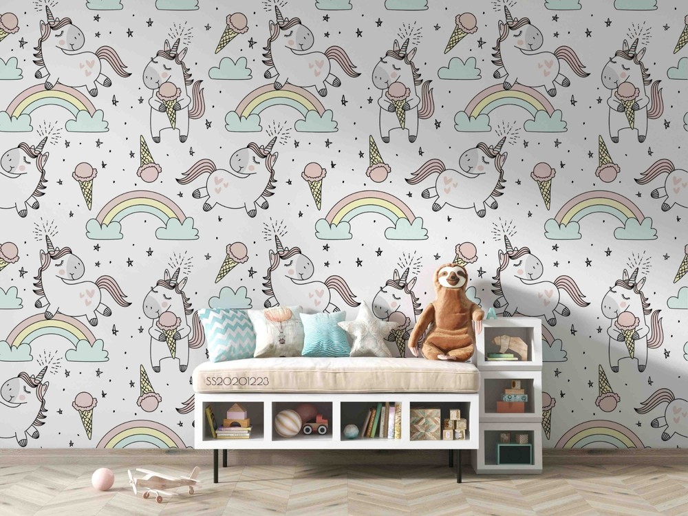 3D Unicorn Rainbow Cartoon Pattern Wall Murals Wallpaper Murals Wall Sticker