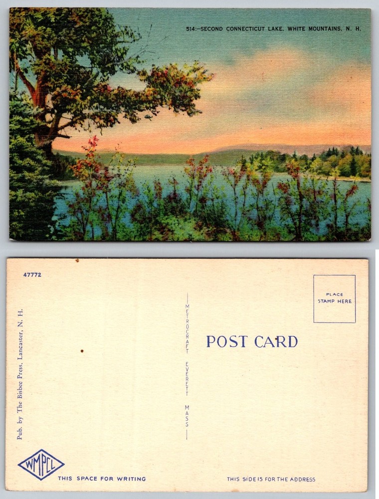 Vintage Linen Postcard Second Connecticut Lake White Mountains NH Scenic