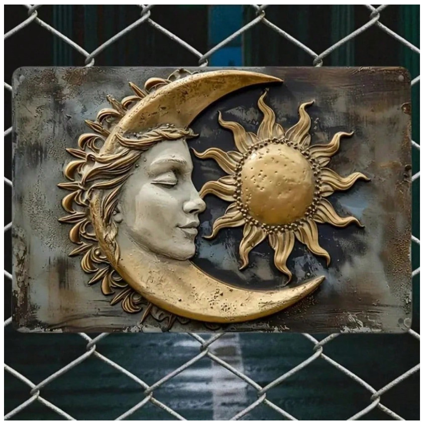 Vintage Sun & Moon Celestial Aluminum Sign - Timeless Wall Decor, Suitable For H