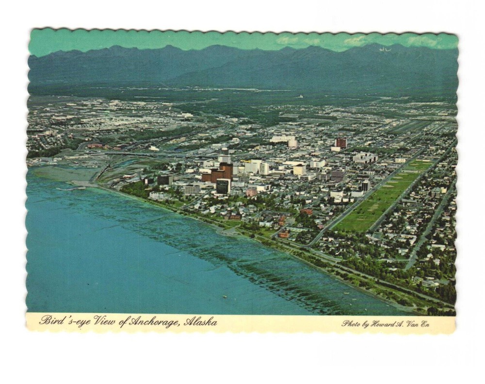 Birds Eye View of Anchorage AK vintage postcard unposted downtown area