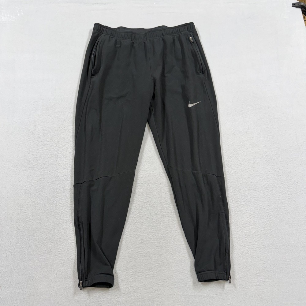 Nike Track Pants Mens Medium Black Woven Elastic Waist Zip Hem Running Athletic