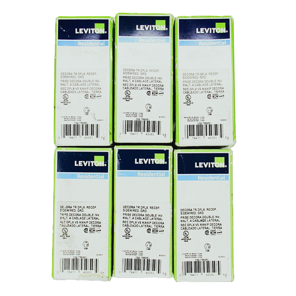 6-pk Leviton Decora Duplex Outlet Receptacle 20A/125V Ivory T5825-I Sidewired