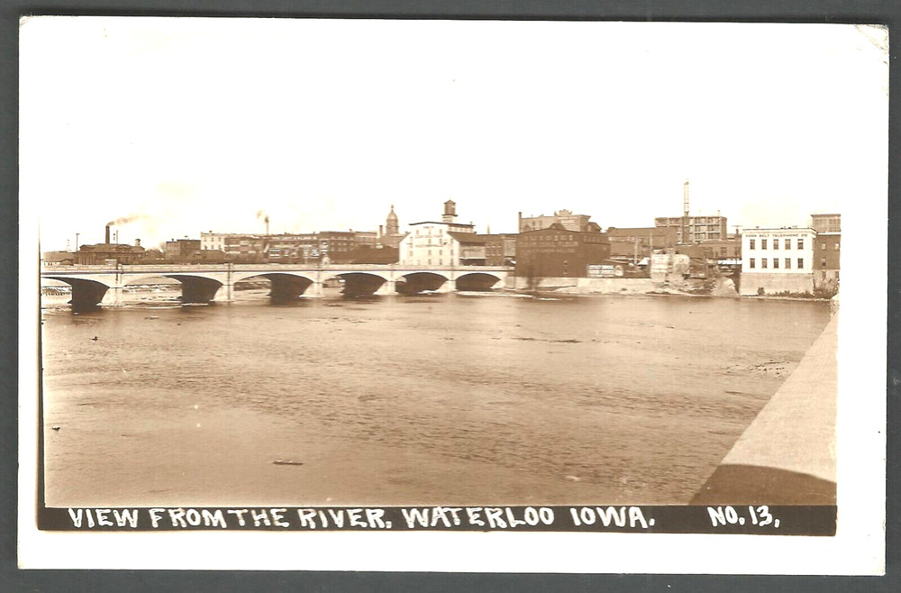 WATERLOO IOWA View from the River 1914 RPPC Real Photo KRUXO Postcard