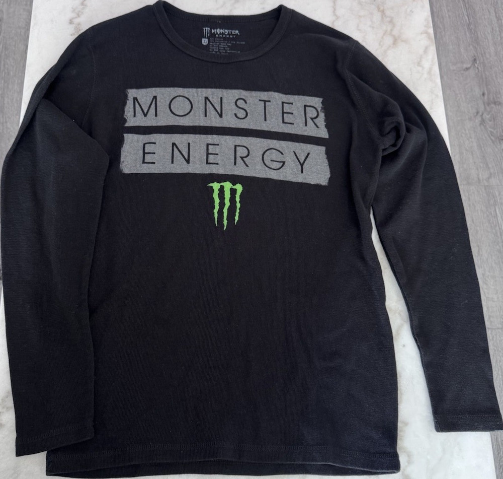 Monster Energy Men's Long Sleeve Graphic Print Crew Neck T-Shirt Black L