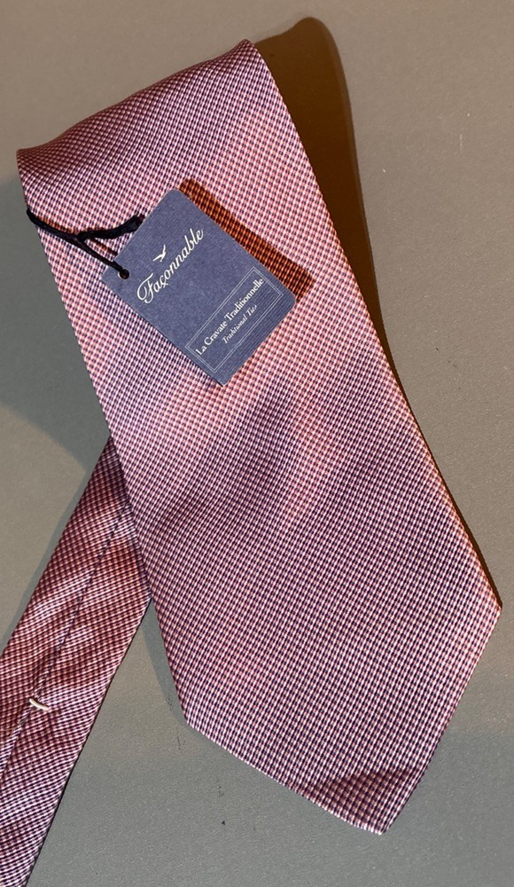 VTG Façonnable Mens Tie 100% Silk Jacquard Pink Blue White Made in France