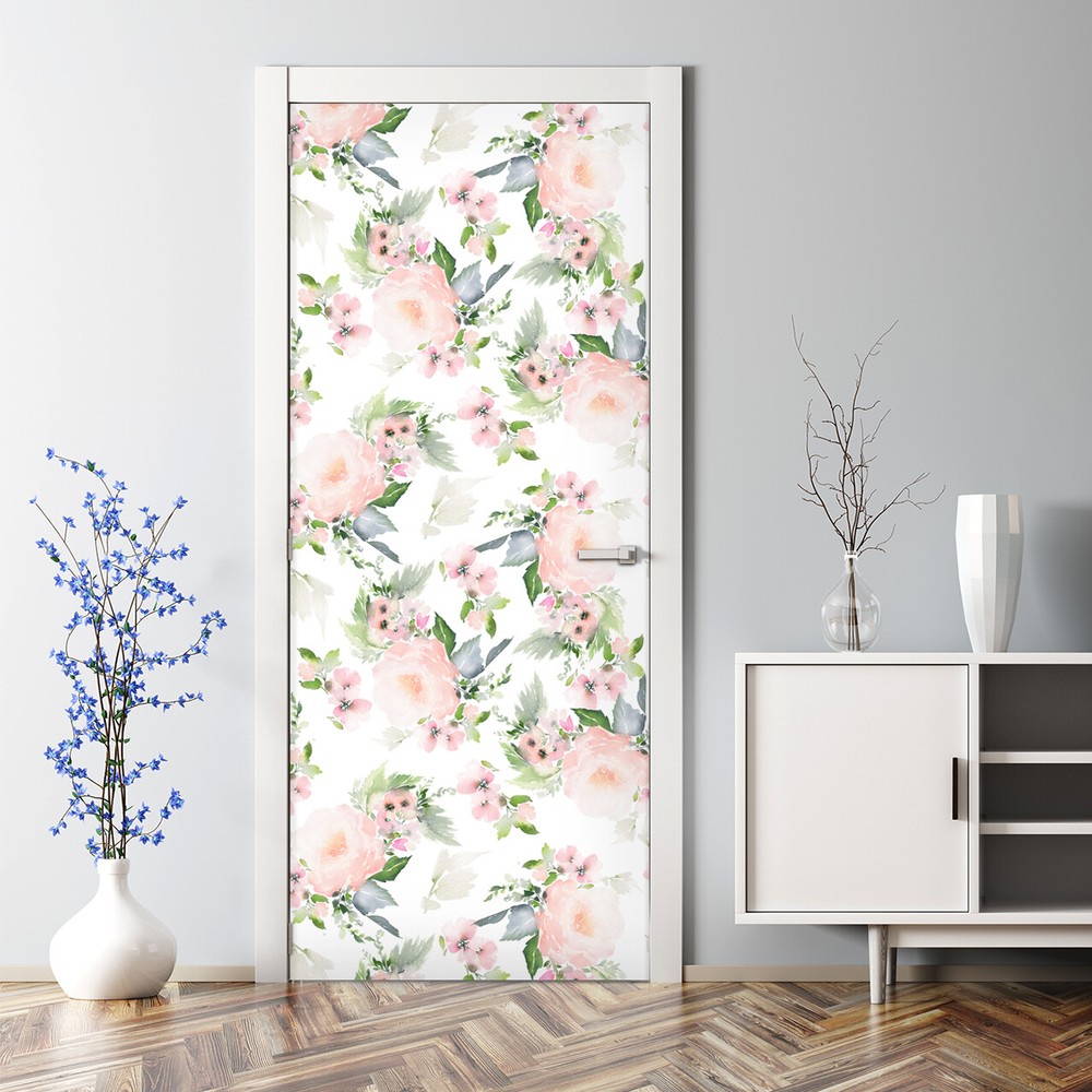 Flowers Bubble Free | Bright Botanic | Repositionable Door Decal Sticker