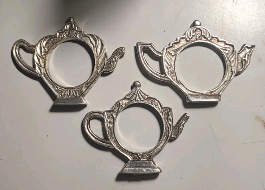Set Of 3 Vintage Teapot Shaped Napkin Rings Made In India