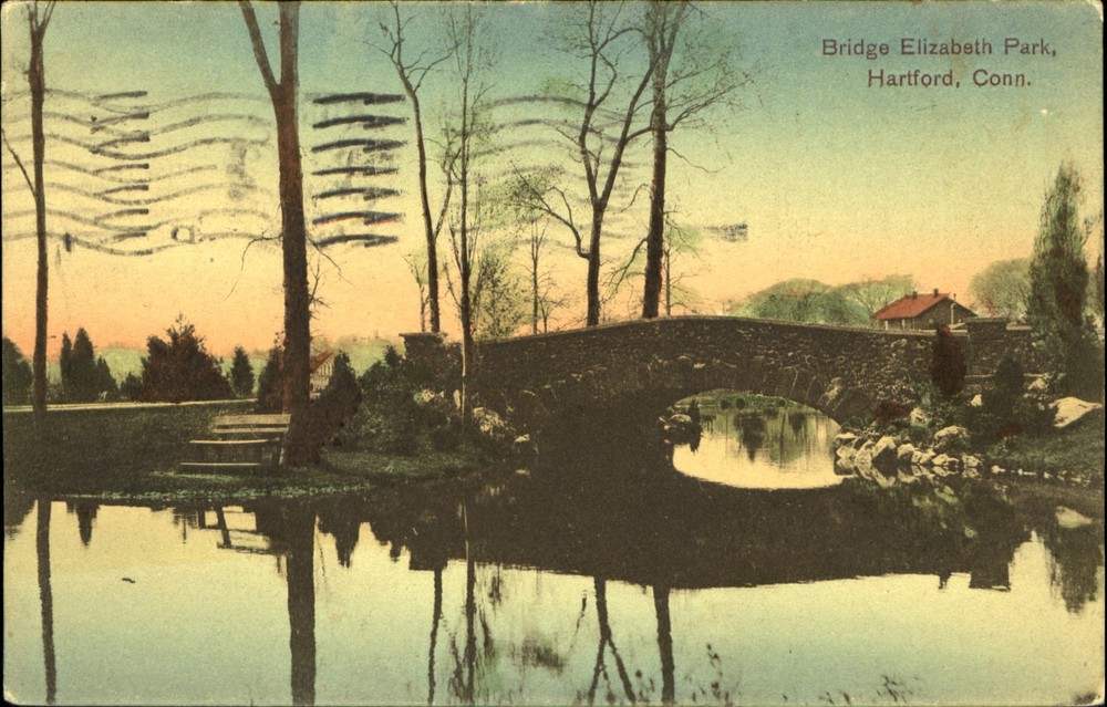 Bridge in Elizabeth Park Hartford Connecticut CT ~ vintage postcard mailed 1909