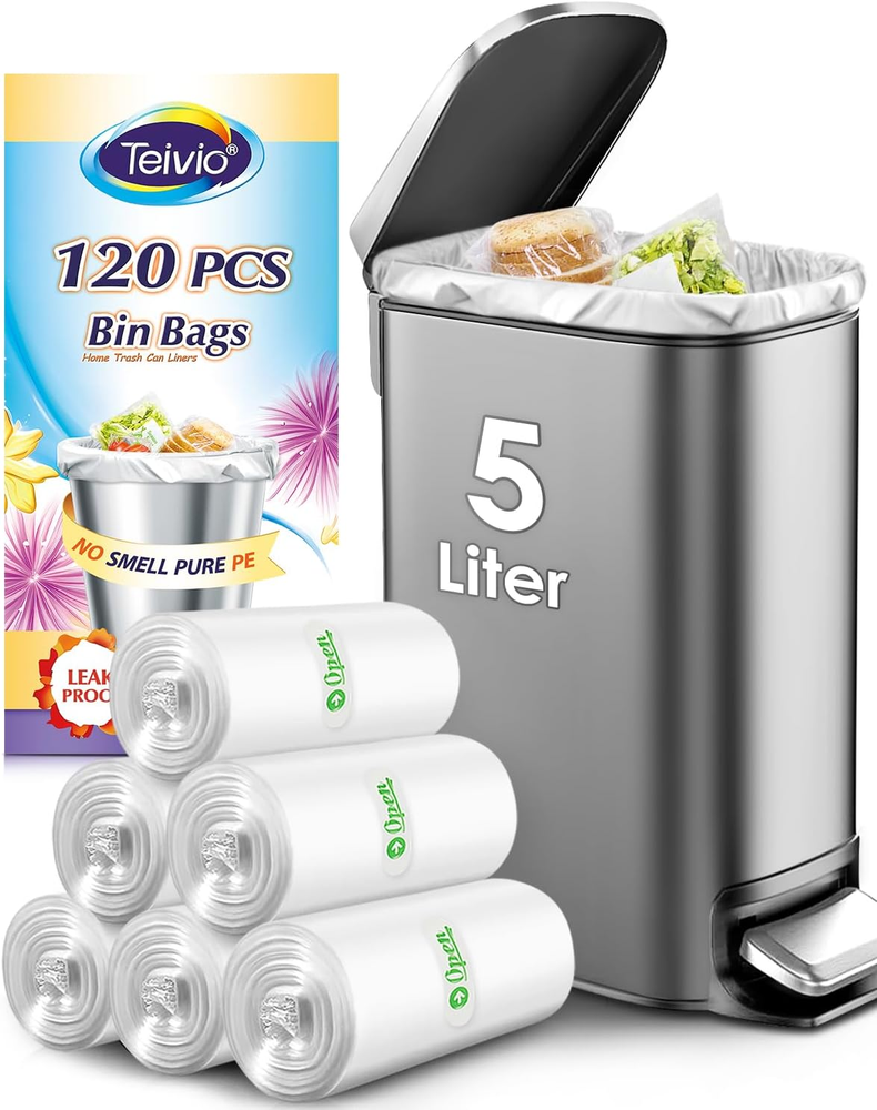 1.2 Gallon 120 Counts Strong Trash Bags Garbage Bags, Bathroom Trash Can Bags Wa