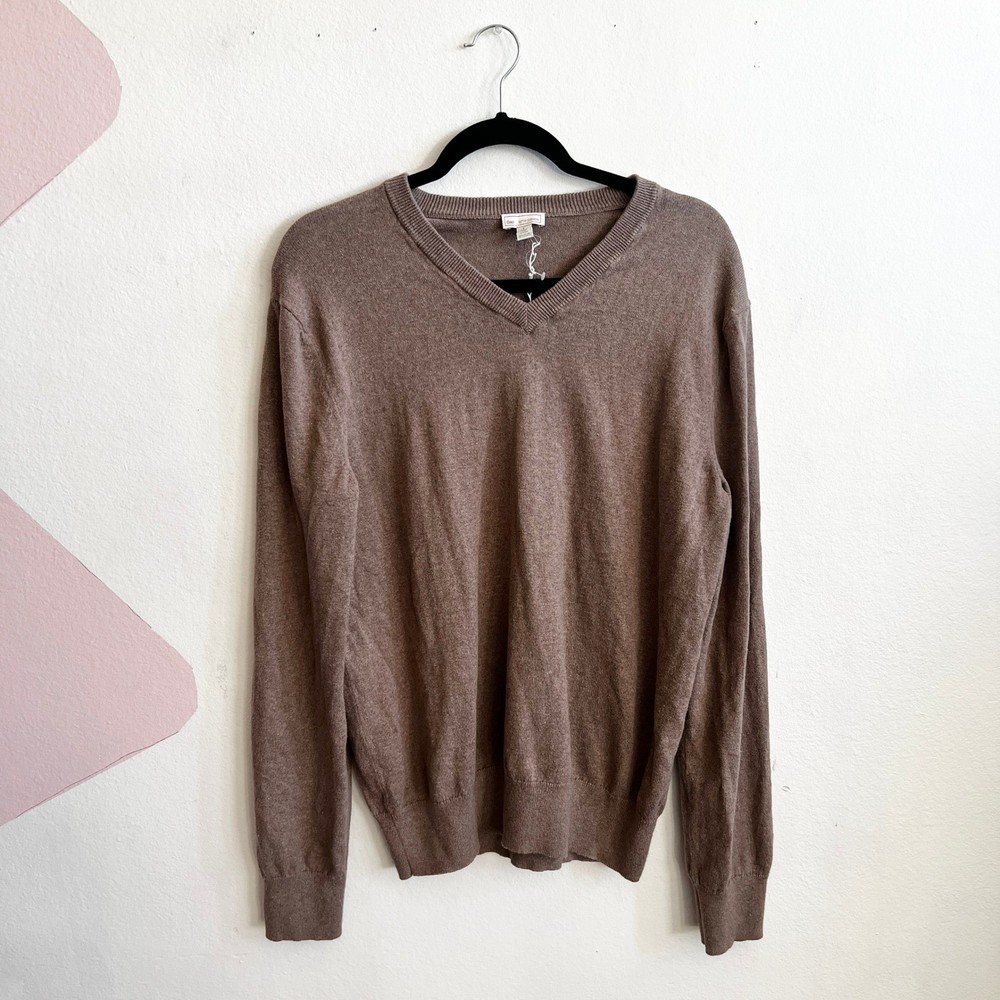Gap Mens Cotton Cashmere Brown Sweater Pullover V Neck Size Large