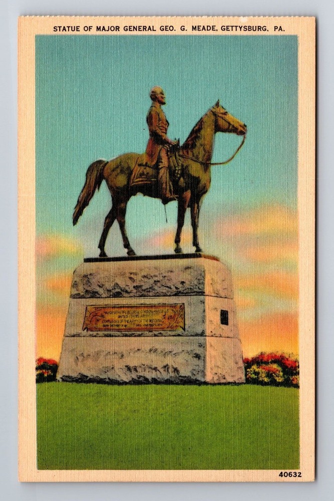 Gettysburg PA-Pennsylvania, Statue Major General Geo Meade, Vintage Postcard