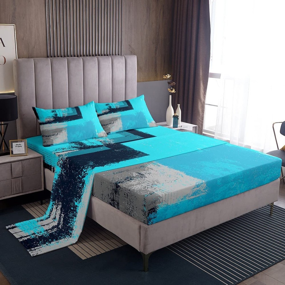 Abstract Sheets with Deep Pocket Fitted Sheet Modern Abstract Art Sheet Set f...-image