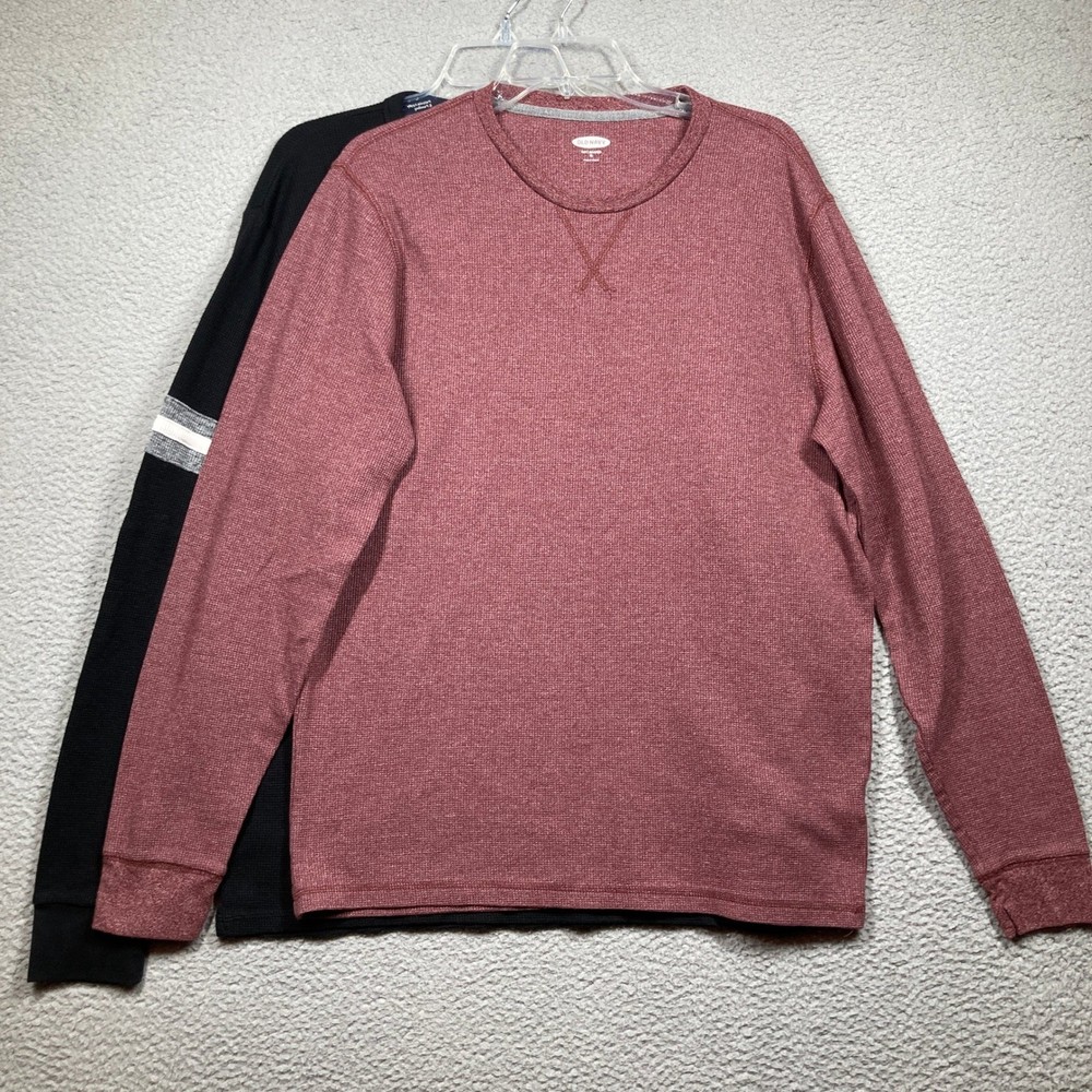 Old Navy Thermal Waffle Knit Shirts Mens XL 2 Pack Burgundy Black Soft Washed