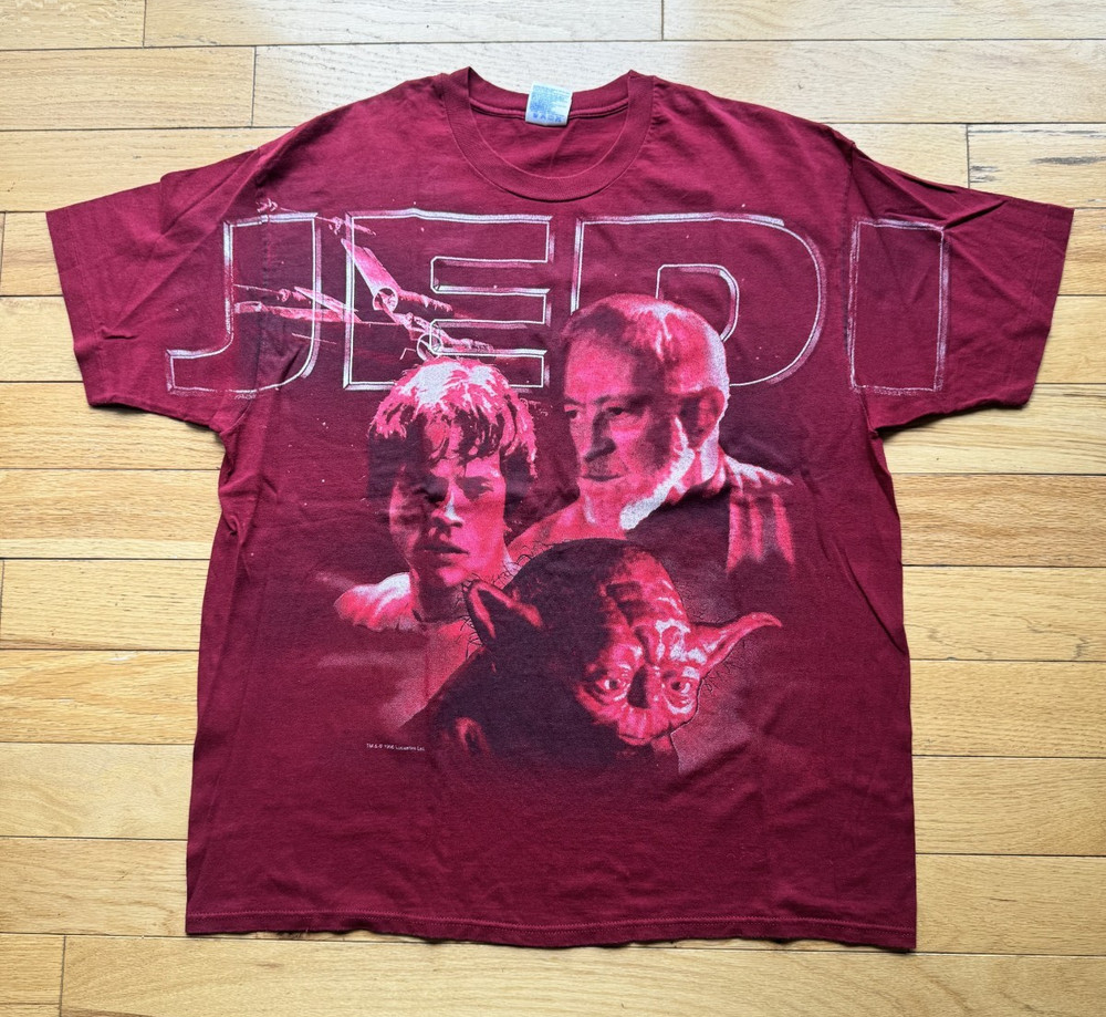 Vintage 90s 1996 Star Wars Jedi Maroon Allover AOP Maroon T-shirt | Size XL
